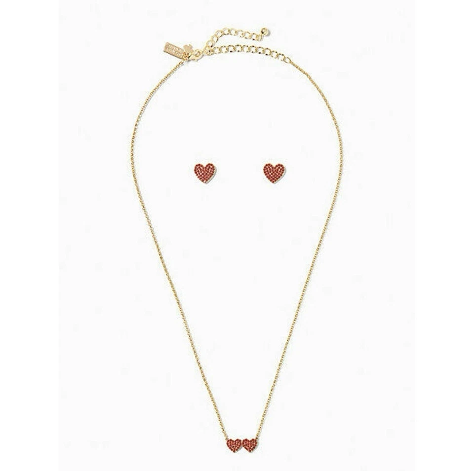 Kate Spade Yours Truly Mini Heart Pendant Earring Set Gold-Plated Red Hearts - Изображение 2 из 4