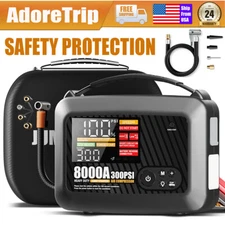 8000A Car Jump Starter + Air Compressor Power Bank Battery Charger Supersafe 12V