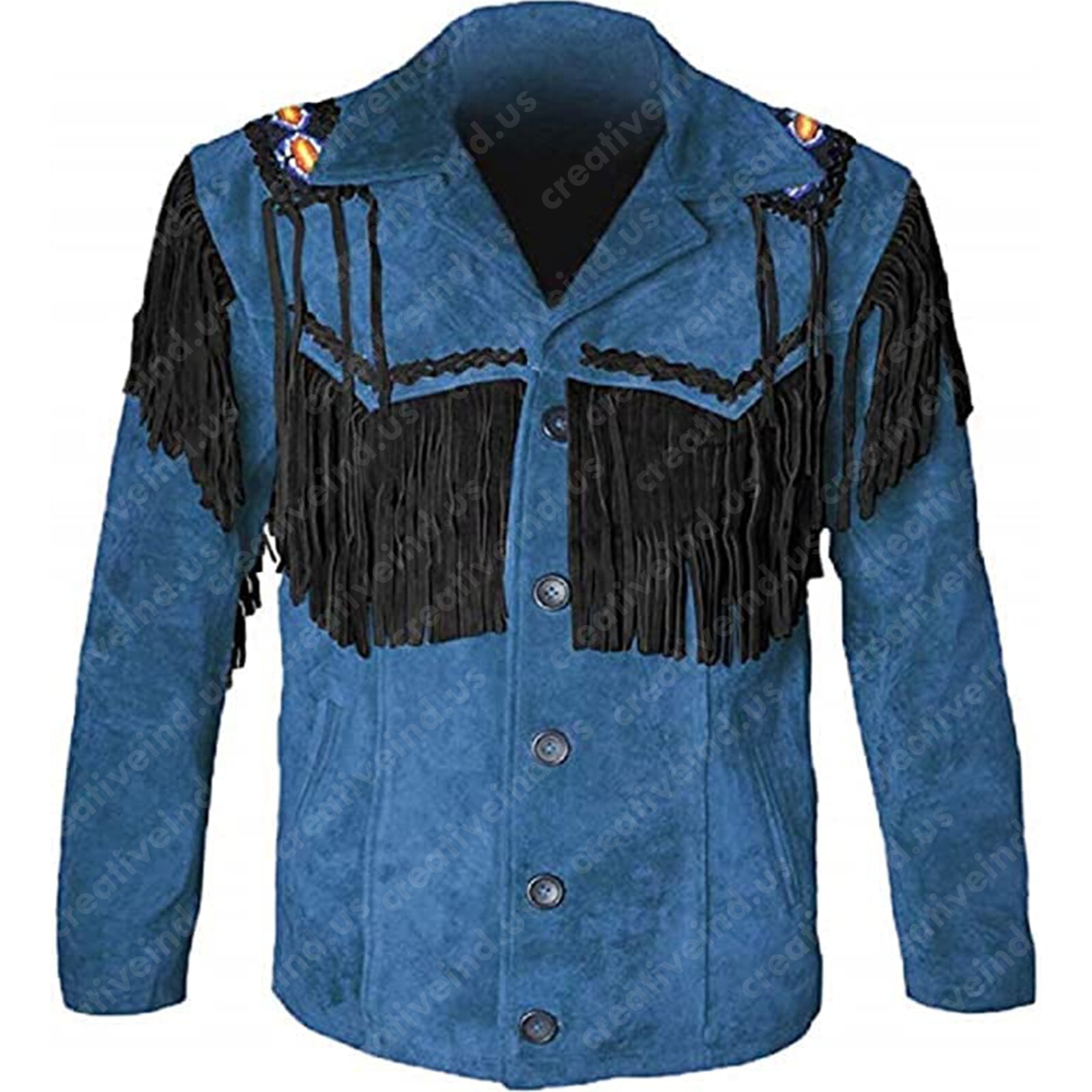Men's Native American Fringe Cowboy Jacket in Suede & Buckskin Leather  