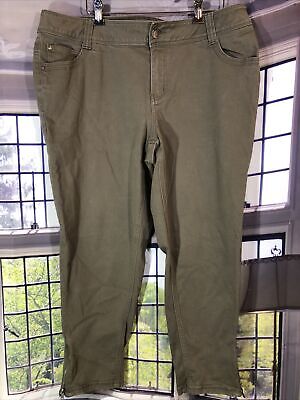 Lane Bryant 16 Olive Green Jeans Zip Ankle Pants Button Close Denim | eBay