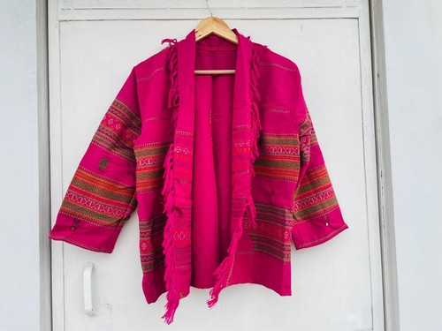 Unisex Gujarati Jacket Open Pink Kimono Party Wear Boho Coat Festival Outfit - Picture 2 of 10