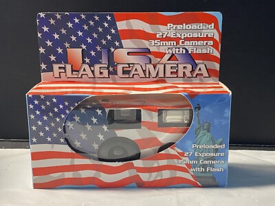 Retro USA American Flag Preloaded 27 Exposure 35mm Camera w/ Flash NIB
