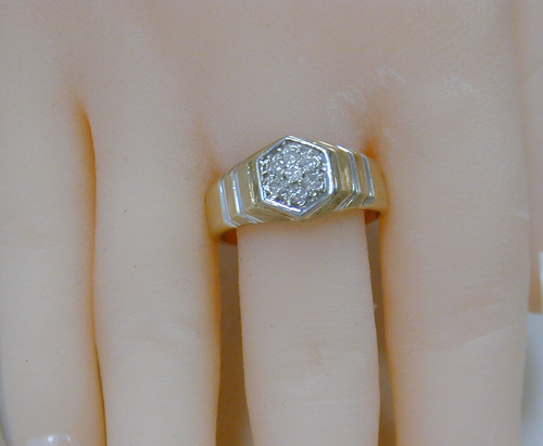Unisex 10K Two Tone Gold .25 CT Natural 7 Diamond Cluster Ring Size 10.25 - Picture 12 of 12