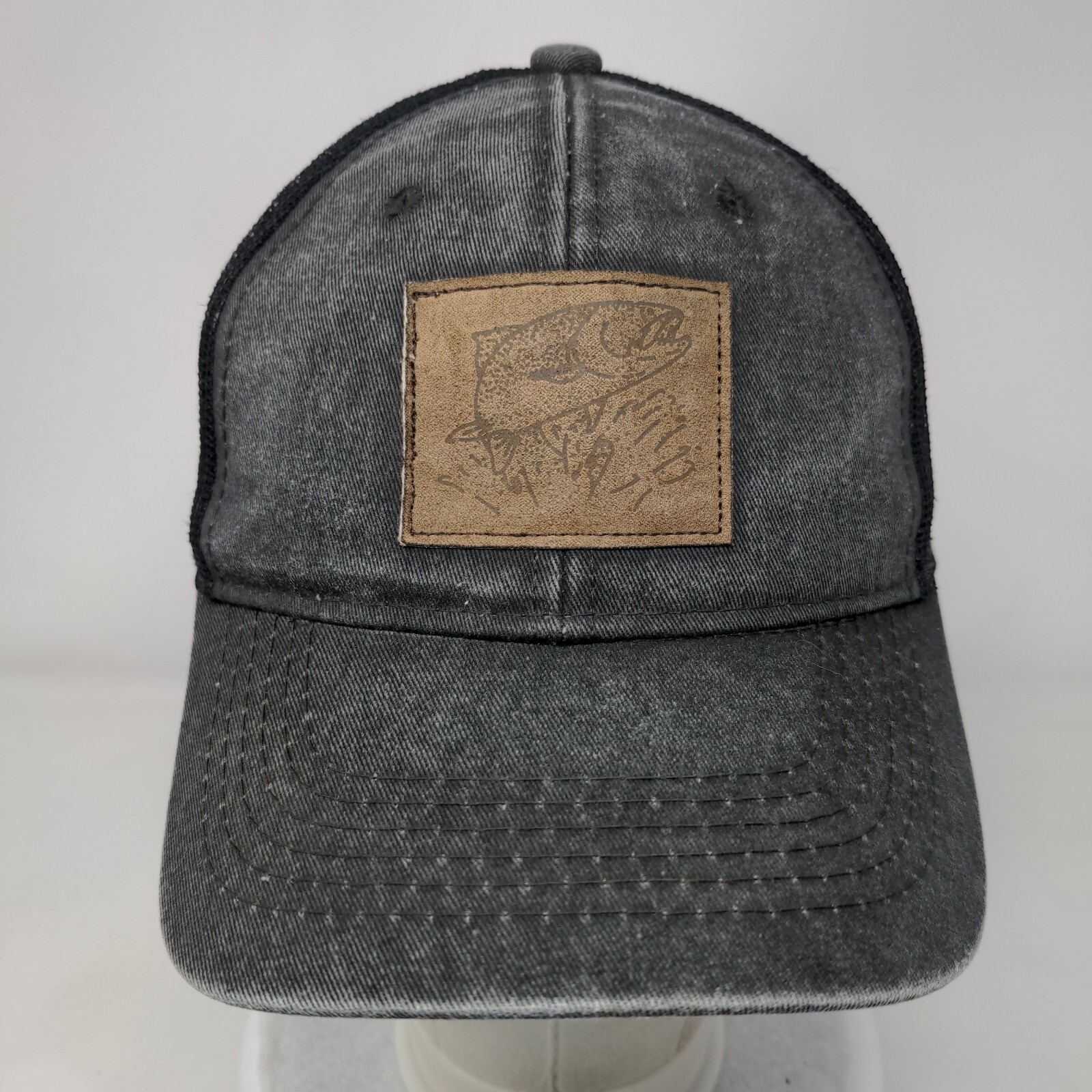 Fish Leather Patch Snapback Mesh Back Trucker Hat… - image 2