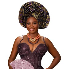 African Women Auto Gele Cap Head Wrap Cover Wedding Party Headtie Turban Bandana