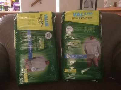 DEPEND MEN S XL 44-64  WAIST FIT-FLEX UNDERWEAR (2)PK. WITH 26 IN EACH MAX ABSOR