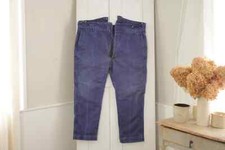 Pants French work wear dark blue denim jeans faded worn hipster trousers slacks