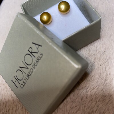 Honora Peach Large Pearl Stud Earrings Sterling 925 Silver Posts  (New)