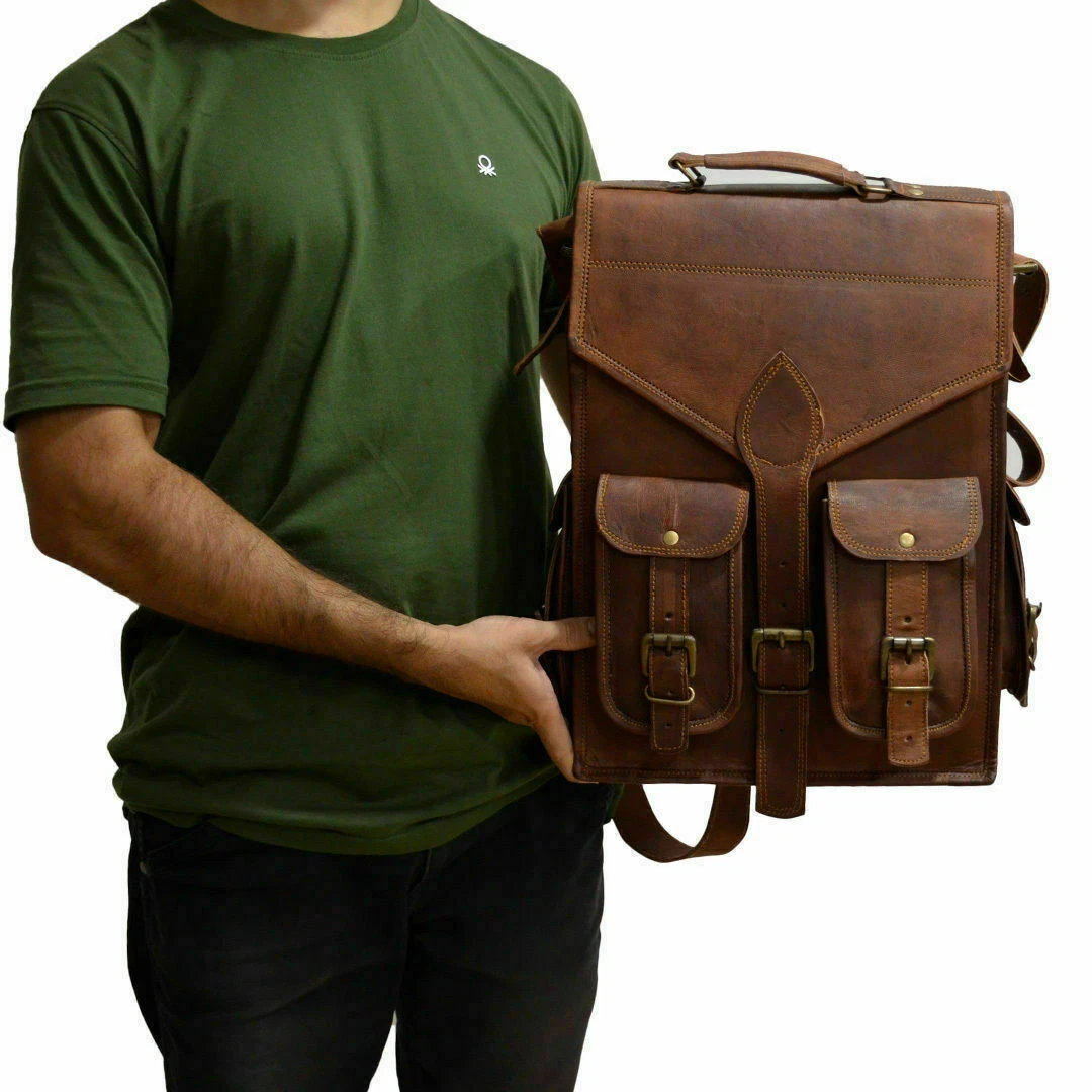 Men's Leather Backpack Bag Rucksack Messenger Laptop Satchel Genuine Vintage