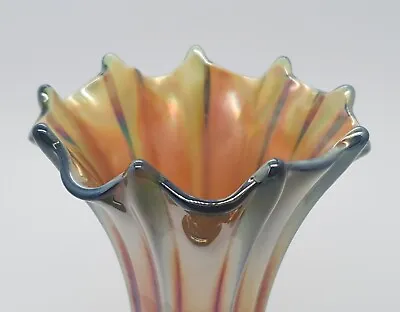 Buy Antique NORTHWOOD Carnival Glass Ribbed Squat Vase 6.5 Inch Tall Green Base