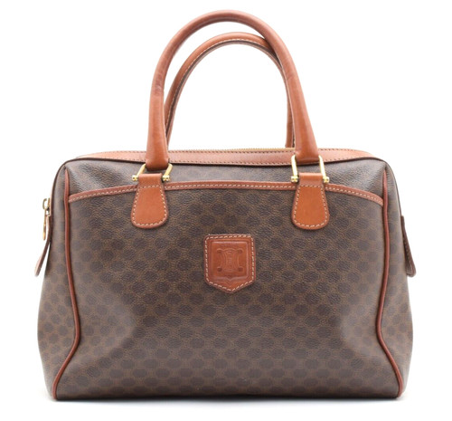 CELINE [Rank AB] Macadam Blason Boston Bag Hand Purse Leather PVC Brown Auth