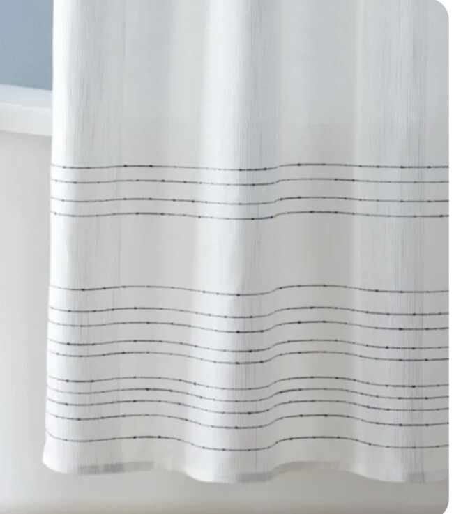 Hearth & Hand Magnolia Blue Pinstripe Border Sour Cream Fabric Shower