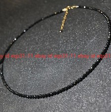 Natural 3mm Faceted Black Spinel Round Gemstone Beaded Jewelry Necklace 14-28"