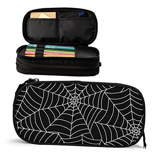  Large Capacity Pencil Case with Zippers Storage Pouch Holder Black Spider Web