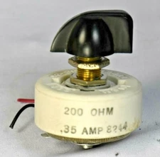  Memcor Rheostat Resistor 200 ohms, 25 Watt, 0.35 Amp, + knob, fan speed control