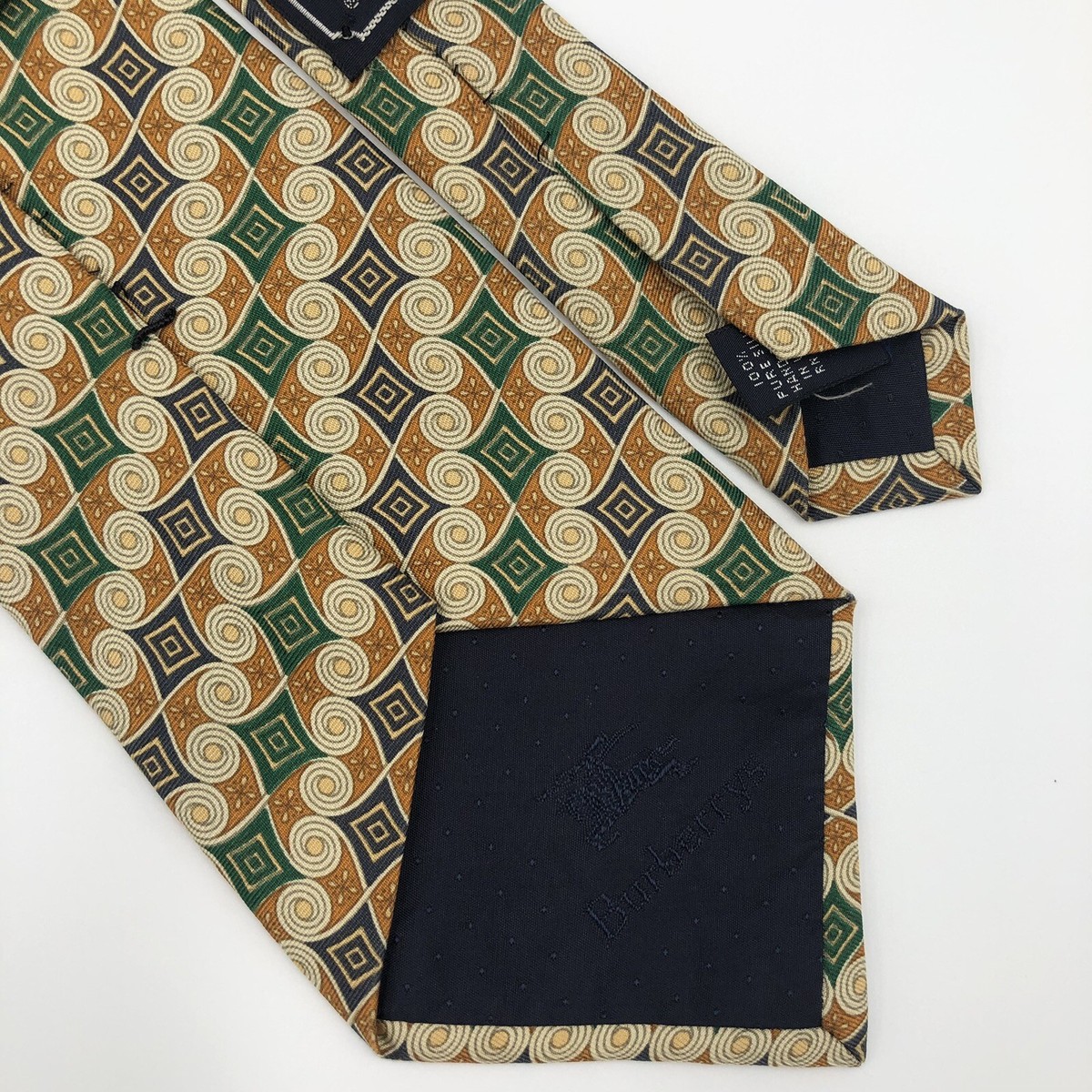 tie Burberrys リーフ柄 シルク100% カーキ×グリーン Burberrys Of London Men's Tie Orange Green Blue Cream