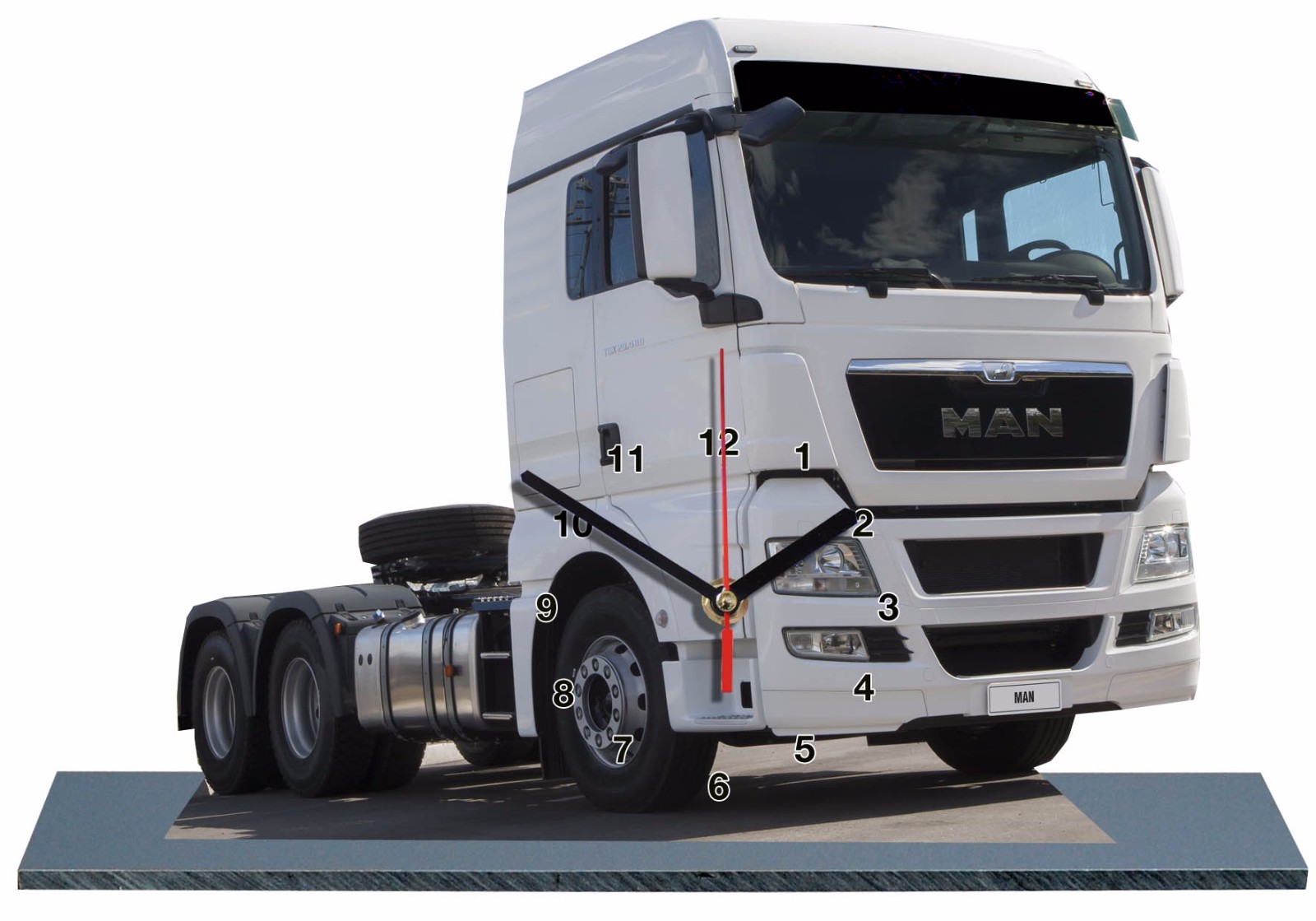 Camion MAN TGX 480 miniature en aluminium avec horloge intégrée de 30x20 cm pour bureau