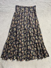 Vintage 90's Herman Geist Floral Maxi Cottagecore Pleated Button Skirt Size 8