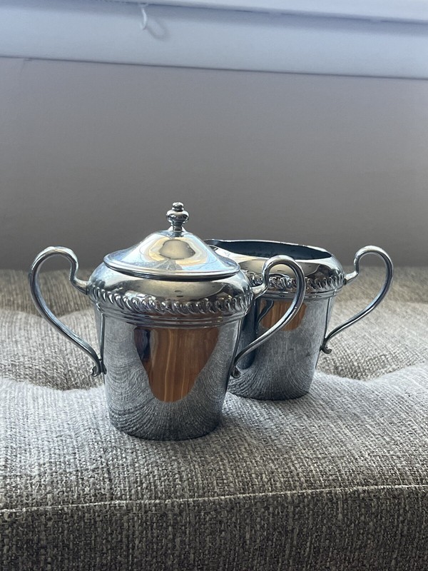 Vintage Cromwell Silver Chromium Creamer And Sugar Set