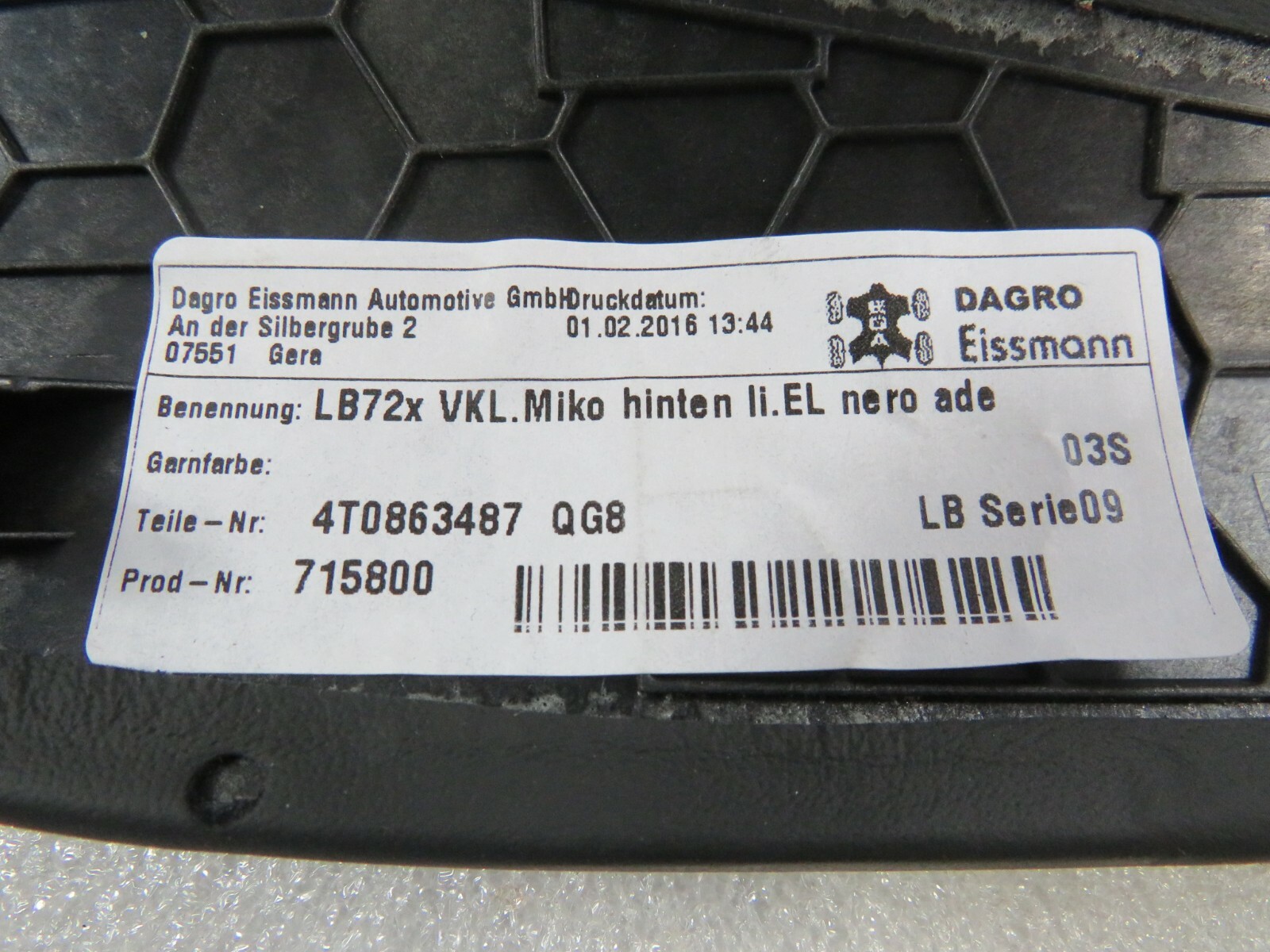 Lamborghini Huracan, LP580, LP610, LH, CNS Side Trim Panel, Used, P/N 4T0863487