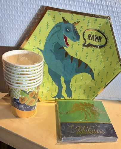 2 SETS T-Rex Dinosaur Party Supplies Disposable Tableware Plates Cups Napkins