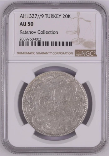 NGC AU 50 AH1327 / 9 TURKEY NGC 20K 