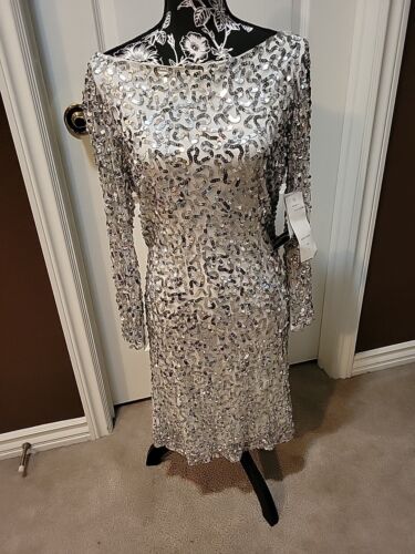 Pisarro Nights Sequin Mesh Silver Dress D266 Size 12