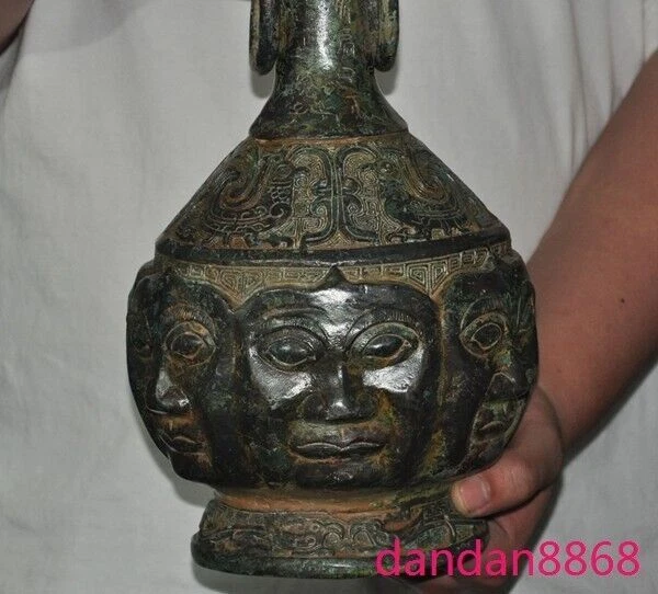 14" Dinastía Han China Bronce Artículos Texto Personas Zun Taza Olla Jarrón Tarro Estatua Foto 3 de 4