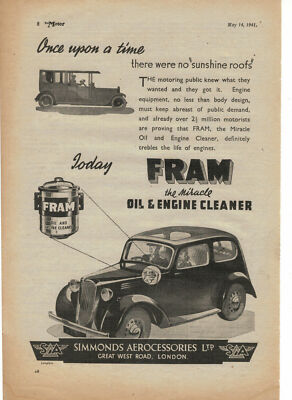 Fram Öl & Motorreiniger Original Anzeige aus Motormagazin Mai 1941 2520F