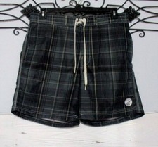 Caribbean Joe Swim Trunks Size L Black Plaid Built In Breif
