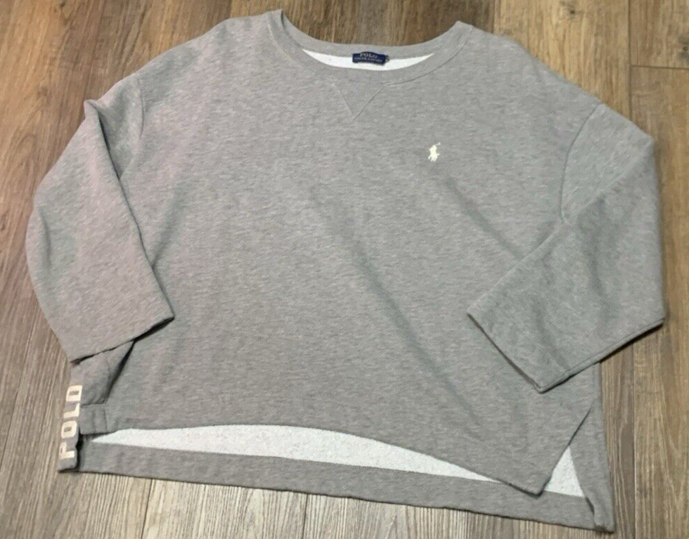 Polo Ralph Lauren grigia felpa donna pony spellout mancante taglia TAG