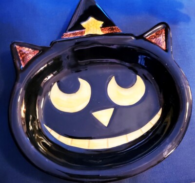 Very Nice 8'' Black Cat Styled Halloween Candy Dish