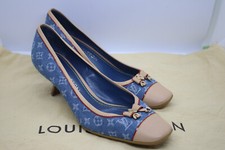 Auth LOUIS VUITTON Vintage Monogram Denim Heels Pumps Sz EU 37 US 6.5 - Worn 1x