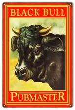Vintage Style Metal Sign Black Bull Pubmaster Bar . 12x18 .