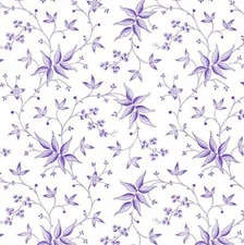 Lavender Fields: Elise Leaves Purple / White Cotton Fabric (per metre)