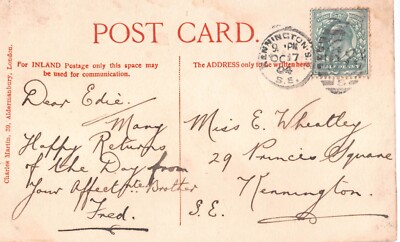 FAMILIENGESCHICHTE - POSTKARTE - WHEATLEY - LONDON KENSINGTON PRINCES SQUARE um 1904