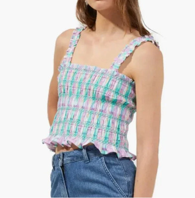 French Connection Smocked Organic Cotton Tank-Latigo Baymulti - L (12)