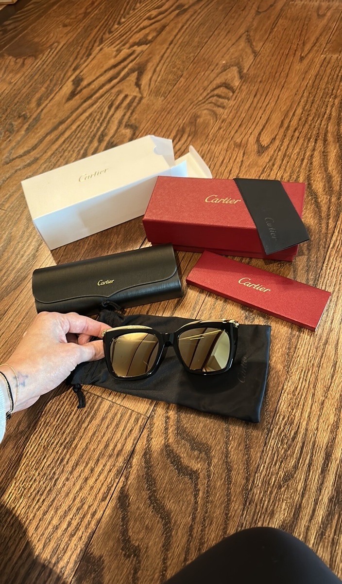 Authentic Cartier Sunglasses CT 0030/S 001 Cat2 Black-Gold Women's