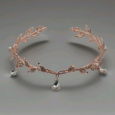 Crystal Rhinestone Tiara Crown Beaded Headband Rose Gold Bride Wedding Princess