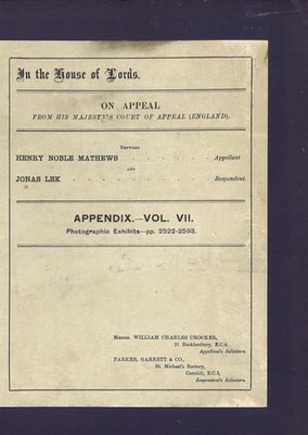 In the House of Lords. Gerichtsakte zum Fall Mathews ./. Lek (8 Bände 1924)