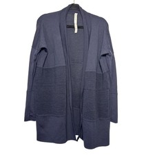 Lululemon Sit in Lotus Merino Wool Open Front Cardigan Navy Blue Pockets Warm
