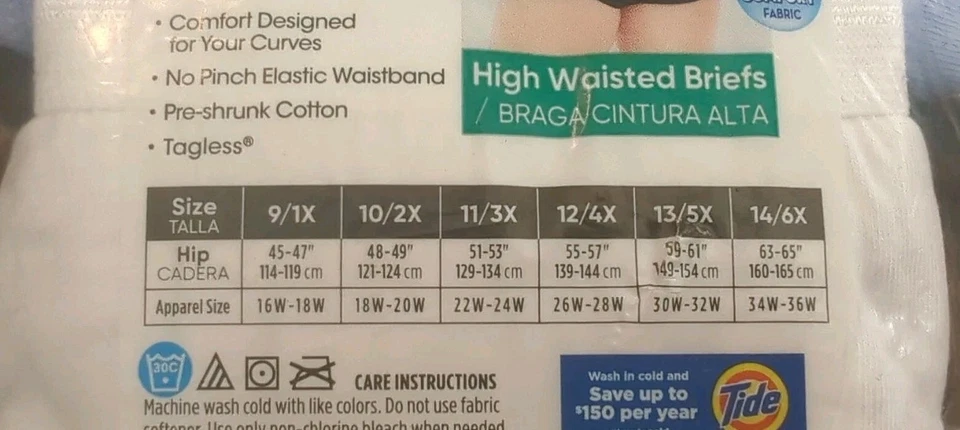 Hanes 6 Tagless High Waisted Briefs Underwear Womens 11/3x Blue Purple Cotton - Image 3 of 4