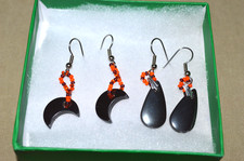 Handmade Hematite and Orange Bead Dangle Earrings 2 Pairs