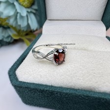 Natural Garnet Ring, Wedding Ring, 925 Sterling Silver, January Birthstone