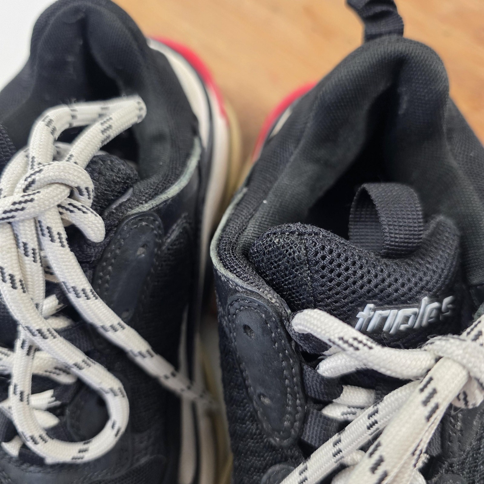 Balenciaga Triple S Shoes Womens Size 6 Black Leather Chunky Sneakers 524037 thumbnail 15