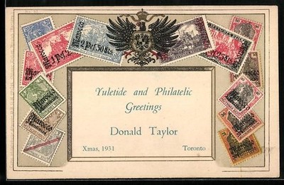 AK Toronto, Donald Taylor, Yuletide and Philatelic 1931, Briefmarken 