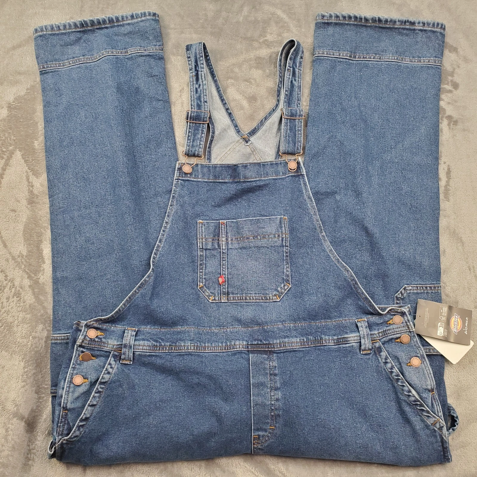 NEW Dickies Womens Boyfriend Bib Overalls Dark Wash Denim Stretch Size 2XL NWT