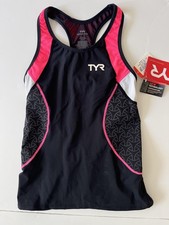 TYR Tank Top Womens S Black Pink Competitor Tri Swim Compression Racerback NWT
