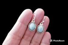 925 Sterling Silver Dominican Larimar Dangle Earrings 4.2 grams 