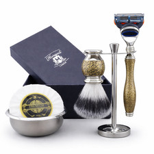 Complete 5PCS Shaving Kit for Men with Synthetic Silvertip Brush  5-Edge Razor